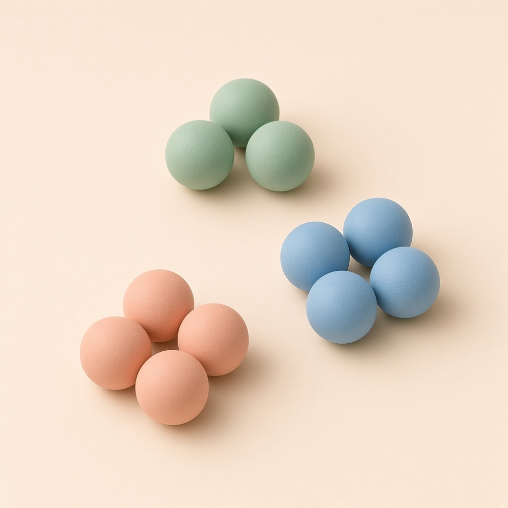 Three clusters of clay beads