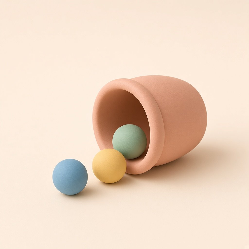Clay illustration of a pot spilling beads in every direction