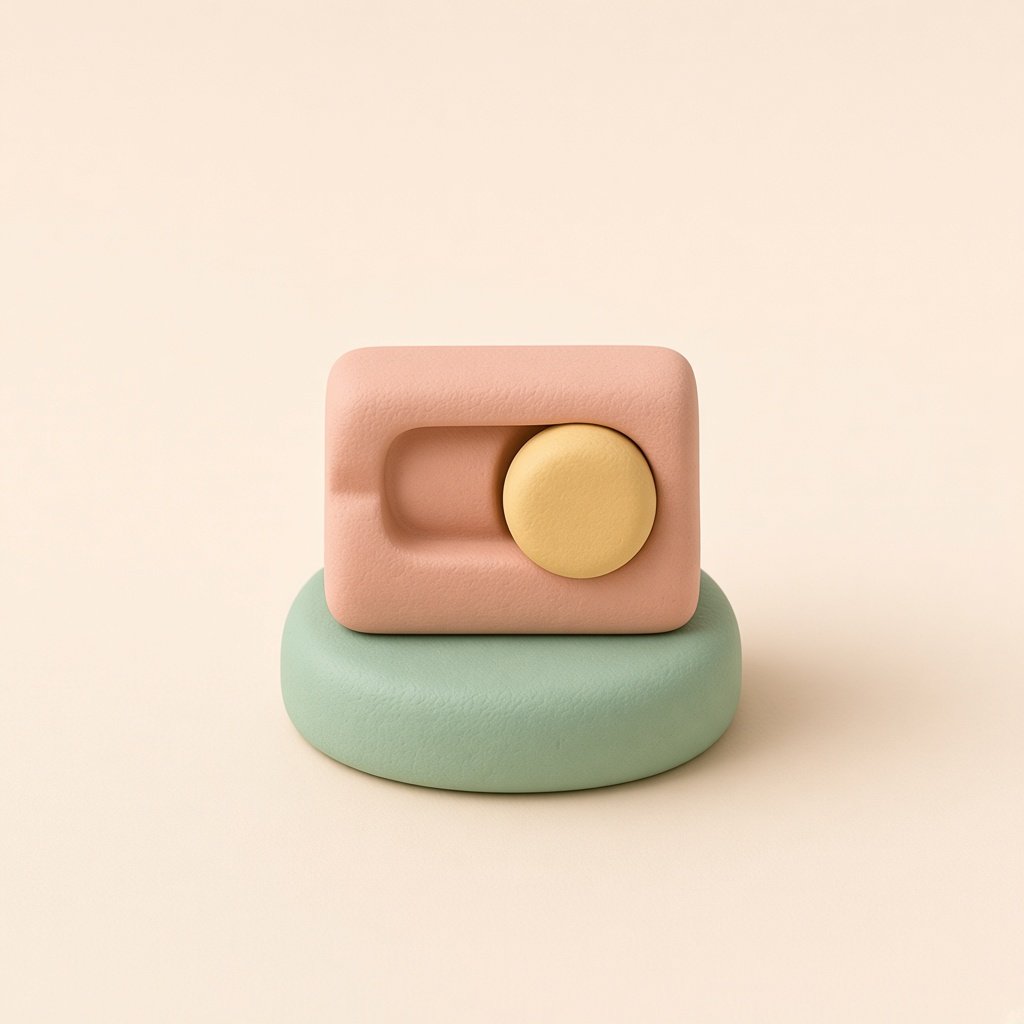 Clay hands holding a coral phone beside a butter clock
