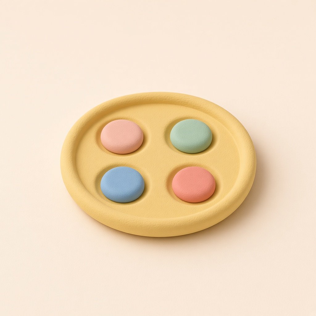 Clay hands holding a coral phone beside a butter clock
