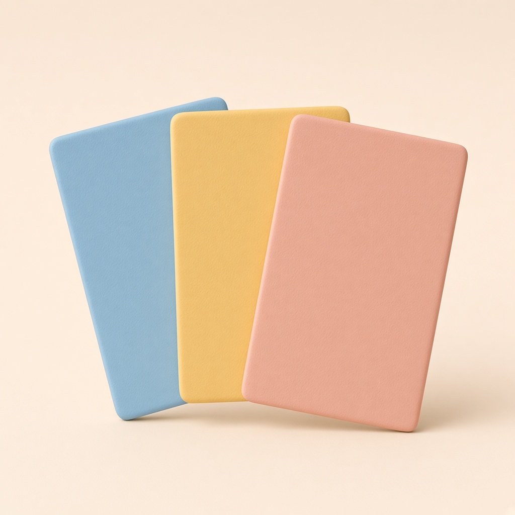 Three blank clay cards in a fan