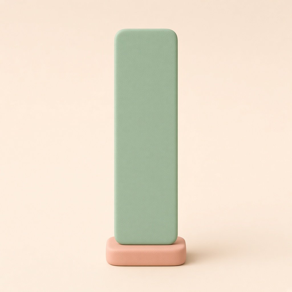 A mint clay slab standing on a blush plinth