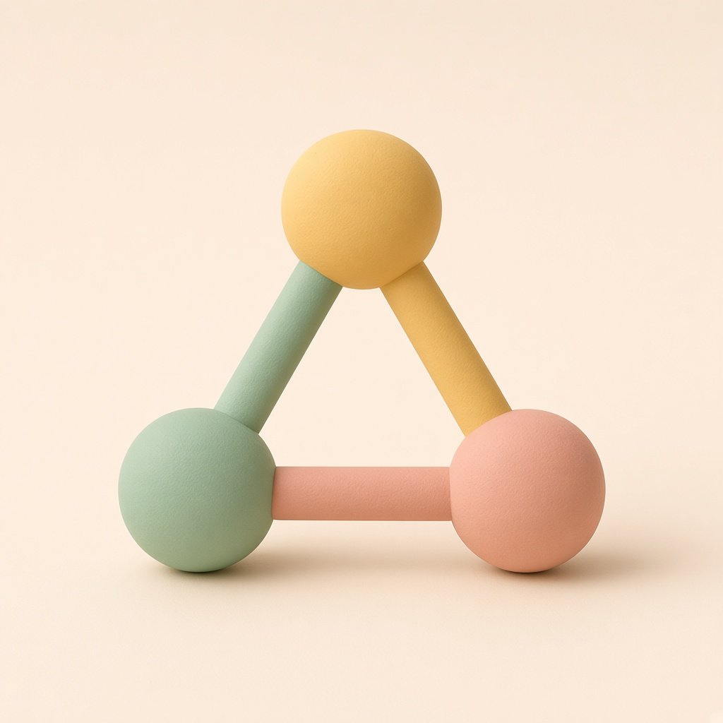 Three clay beads joined into a triangle