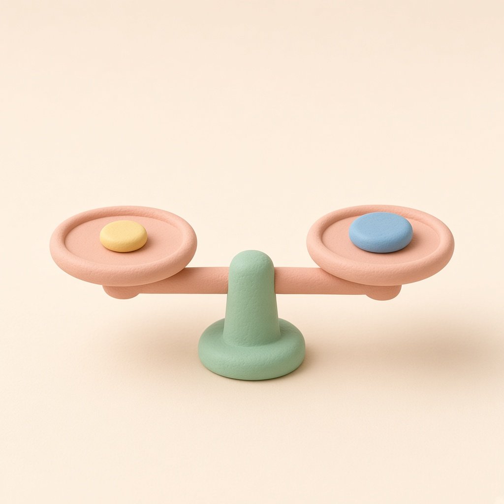 Clay balance scale with two coins