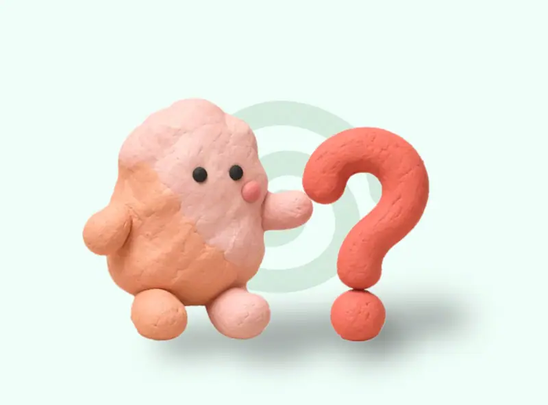 Clay character asking a question, with a red question mark beside it